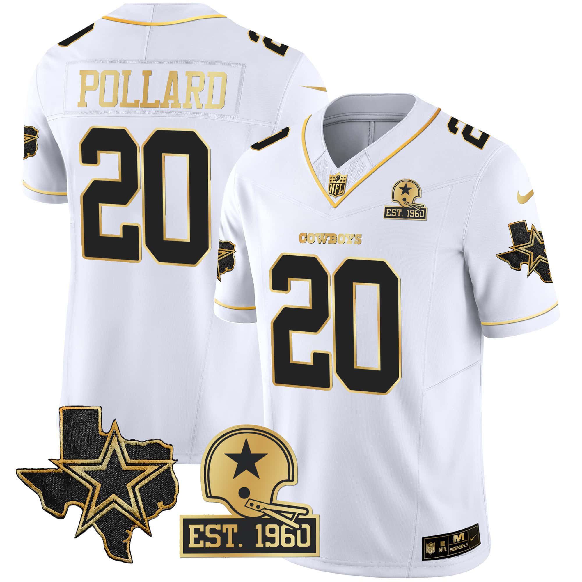 Men Dallas Cowboys #20 Pollard White Gold 2024 Nike Patch Vapor NFL Jersey->indianapolis colts->NFL Jersey